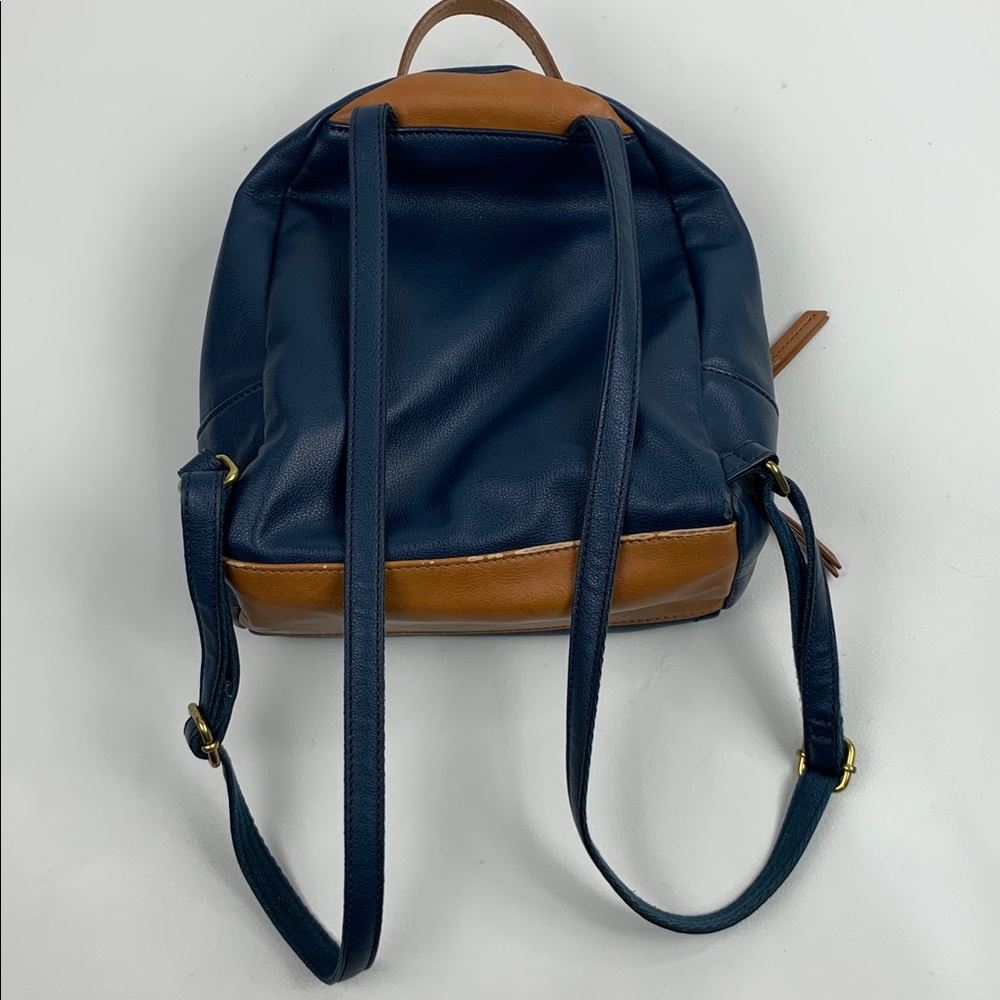Fossil Multicolored Backpack Bag Navy Blue Gold Brown Pink Adjustable Zip Close - Picture 15 of 16